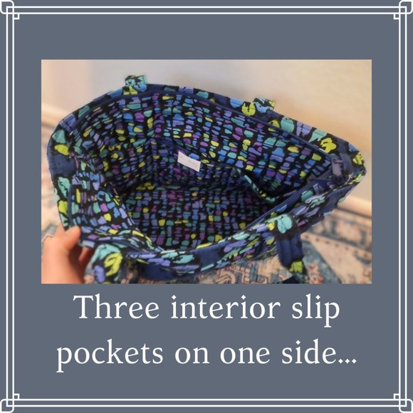 Vera Bradley Small Tote Purse Bag Handbag in Indigo Pop Retired Blue Pattern - Picture 7 of 16